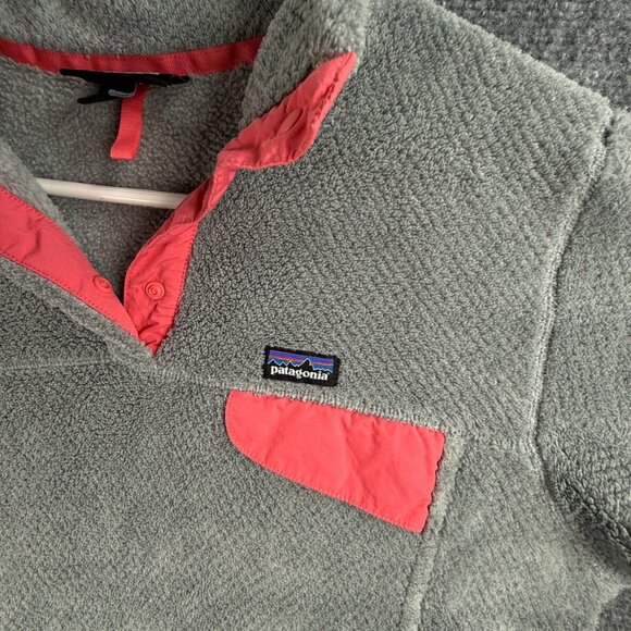 Patagonia Fleece Jacket Girls Youth Size 2XL 16-18 Gray Pink Fuzzy Soft Snap - Picture 9 of 16